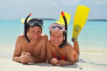 Image showing happy young couple have fun on beach