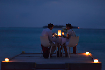 Image showing romantic couple have outdoor dinner