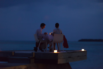 Image showing romantic couple have outdoor dinner