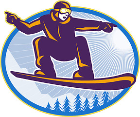 Image showing Snowboarder Holding Snowboard Retro