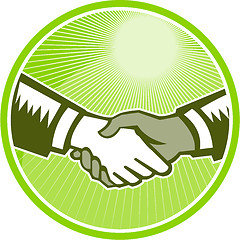 Image showing Handshake Black White Woodcut Circle