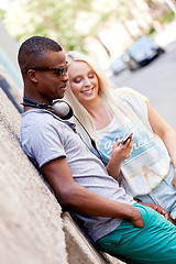 Image showing happy young couple have fun in the city summertime 