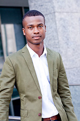 Image showing young successful african business man outdoor in summer