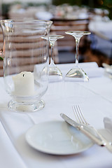 Image showing table in restaurant tableware glass banquet summer