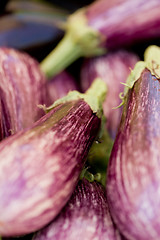 Image showing fresh violet eggplant in summer outdoor on market 