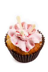 Image showing sweet tasty homemade cupcake with strawberry cream isolated