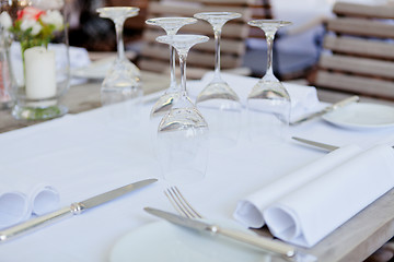 Image showing table in restaurant tableware glass banquet summer