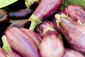 Image showing fresh violet eggplant in summer outdoor on market 