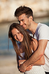 Image showing attractive young couple in love having fun in summer holidays