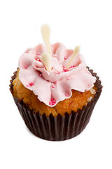 Image showing sweet tasty homemade cupcake with strawberry cream isolated