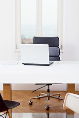 Image showing office workplace table and laptop white background architecture