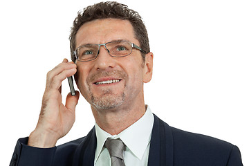 Image showing adult businessman with smartphone mobilephone isolated