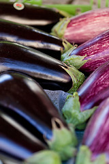 Image showing fresh violet eggplant in summer outdoor on market 