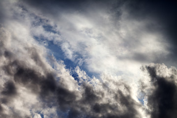 Image showing Sky with sunlight and dark clouds