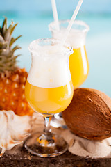 Image showing cocktail of pineapple, rum, liqueur