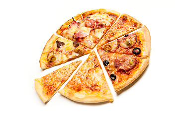 Image showing Pizza with the up cut off piece