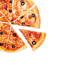 Image showing Pizza with the up cut off piece