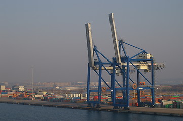 Image showing Cranes in Copenhagen harbor