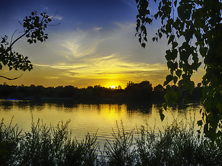 Image showing Sunset on the lake Pucher Meer