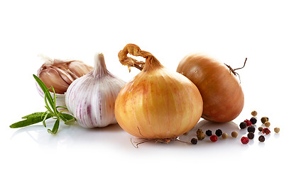 Image showing onions and garlic on a white background