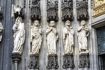 Image showing Statues of saints on entry in medieval cathedral in Koeln
