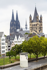 Image showing Cathedral of Cologne and church of Gross St. Martin in Cologne