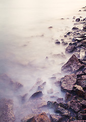 Image showing Sea coast wave and rock