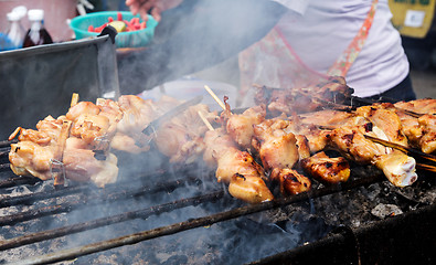 Image showing Traditional Thai style grilled meat stick