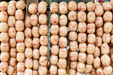 Image showing Fresh sausage on street market in thailand