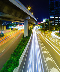 Image showing Busy traffic on highway at night