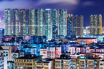 Image showing Apartment building in Hong Kong at night