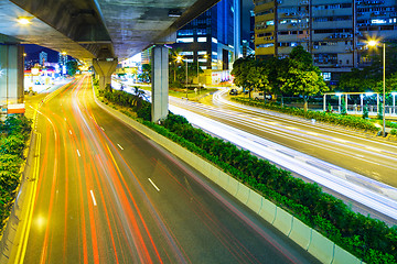 Image showing Busy traffic on highway at night