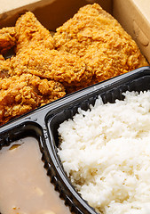 Image showing Fried chicken rice take away