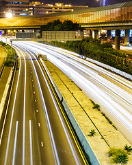 Image showing Busy traffic on highway at night