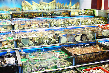 Image showing Seafood market fish tank in Hong Kong