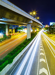 Image showing Busy traffic on highway at night