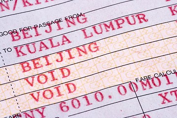 Image showing Close Up on Airline Ticket