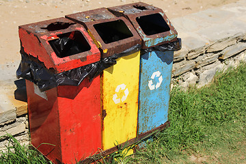 Image showing Colourful Rubbish Bin