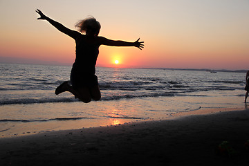 Image showing Jumping in the Sunset