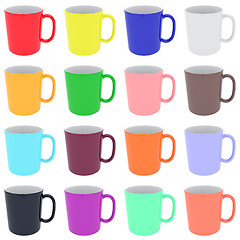 Image showing Set of colorful ceramic cups isolated on white