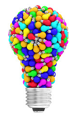 Image showing Lightbulb shape composed of many colorful small lightbulbs isolated on white