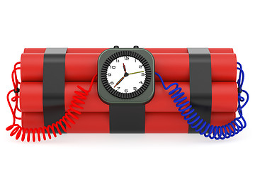 Image showing Time bomb with dynamite and clock detonator on white