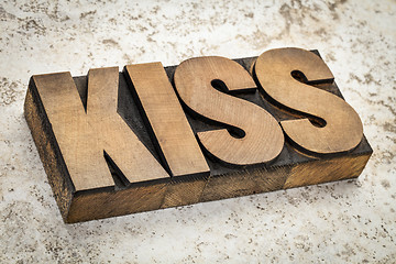 Image showing kiss word in wood type