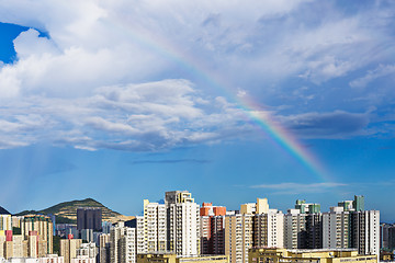 Image showing Hong Kong skyline with rainbow