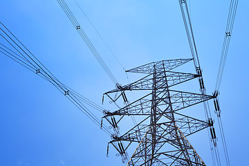 Image showing Power tower with blue sky