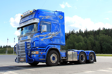 Image showing Blue Decorated Scania Truck on a Parking Lot