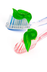 Image showing Toothpaste on Toothbrushes