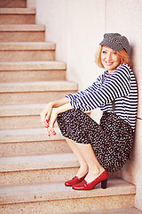 Image showing Beautiful girl in the striped vest