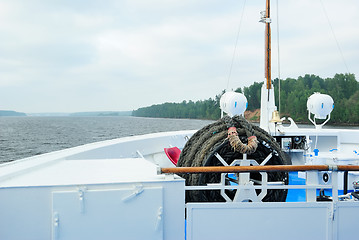 Image showing View of the Volga River from the prow of a cruise liner