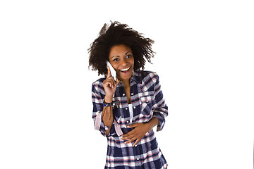 Image showing Young african american woman on cellphone